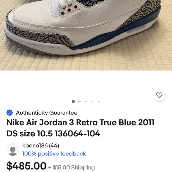 💯🛠️Air Jordan 3 Retro "True Blue" O.G.🛠️💯 - Picture 12 of 15